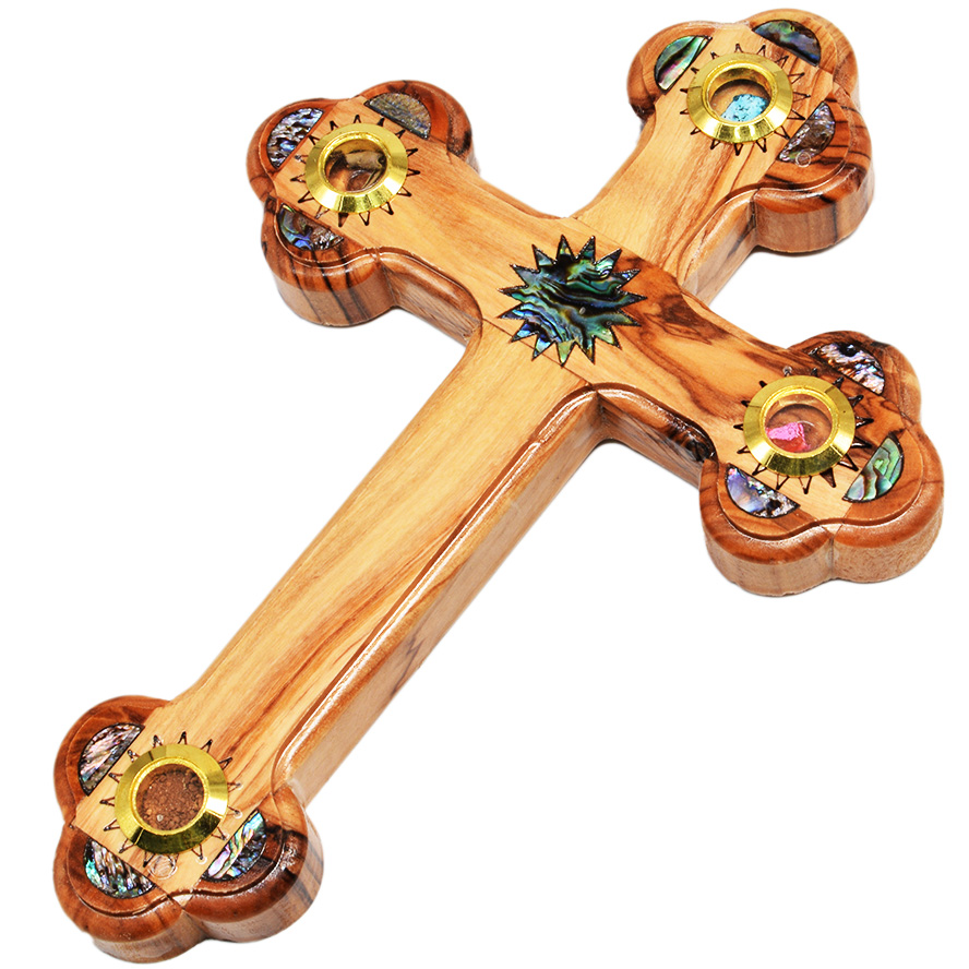 Olive Wood Cross with Mother of Pearl