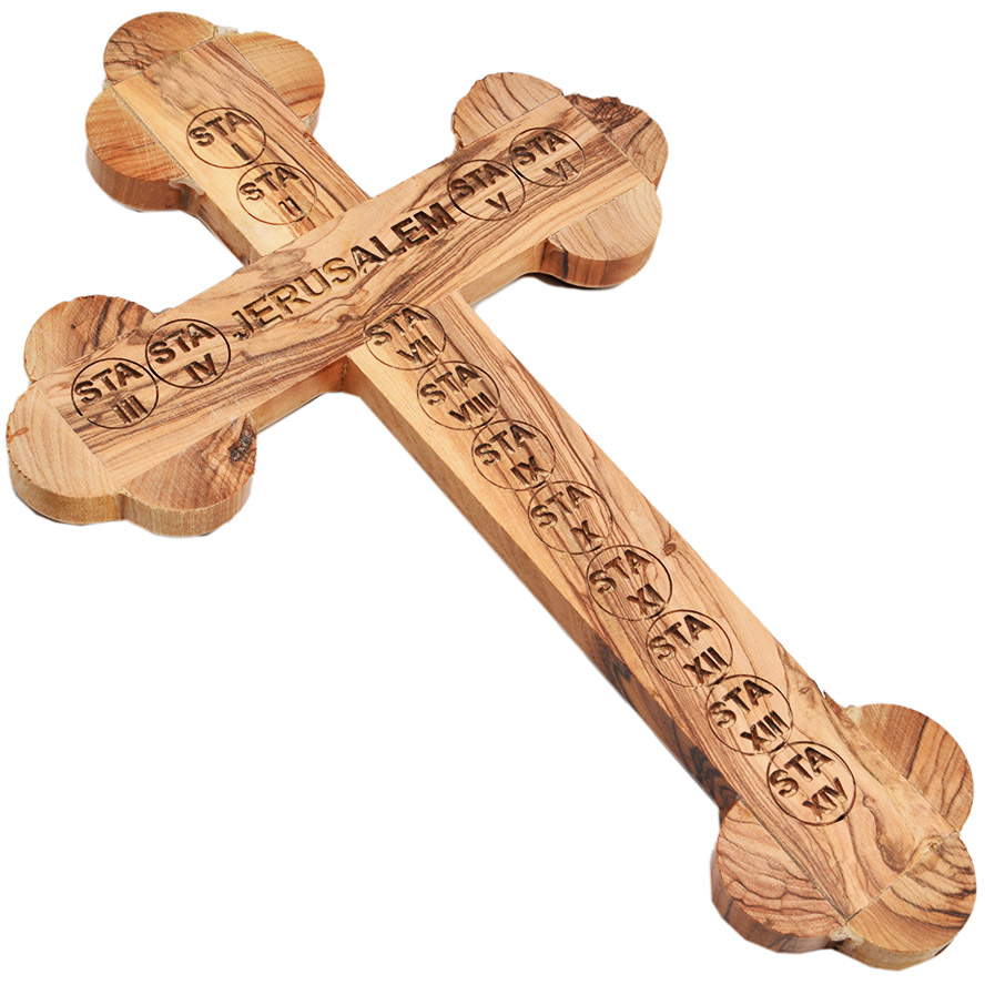 Olive Wood Cross – 12 stations – Incense & Holy Soil – 7″