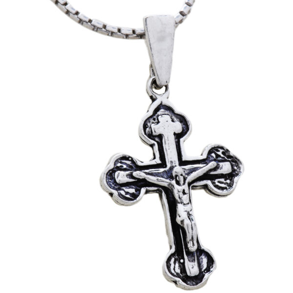 Orthodox Crucifix Pendant - 925 Silver made in Jerusalem (side view)