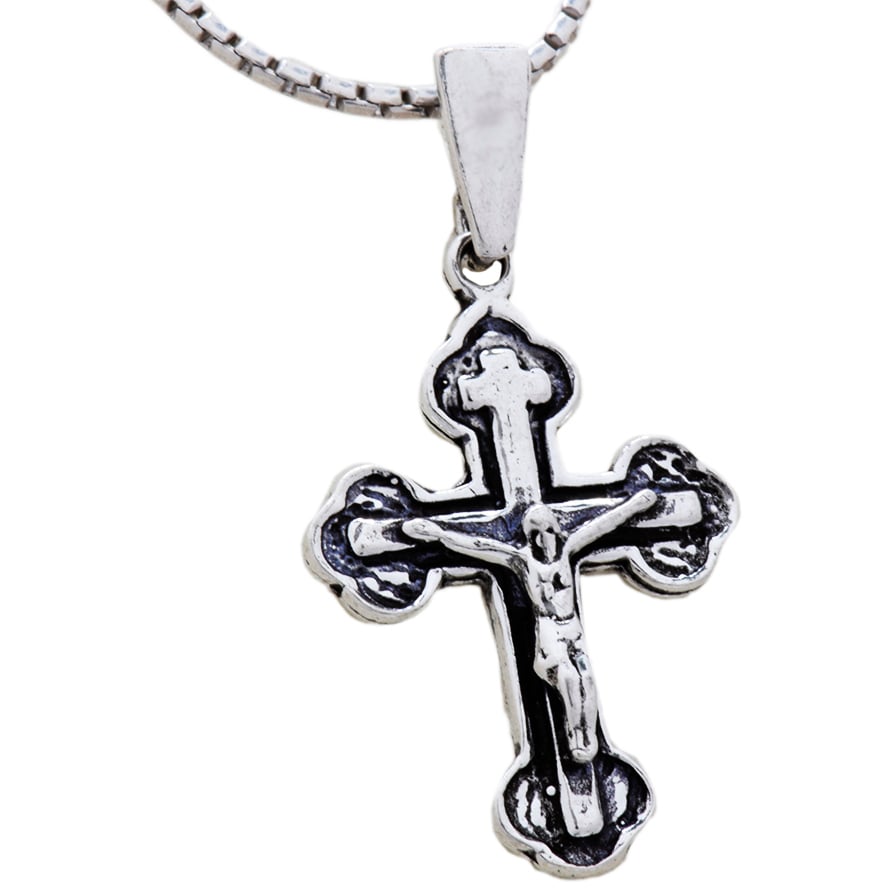 Orthodox Crucifix Pendant – 925 Silver made in Jerusalem (side view)