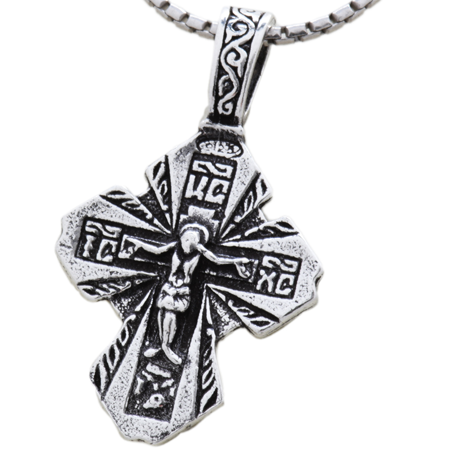 Oxidized Crucifix Sterling Silver Pendant – Made in Jerusalem (side view)