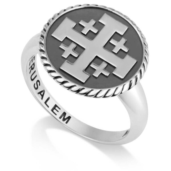 Oxidized 'Jerusalem Cross' Sterling Silver Ring - Made in the Holy Land