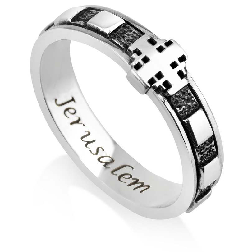 Oxidized 'Jerusalem Cross' Sterling Silver Ring - Holy Land Jewelry