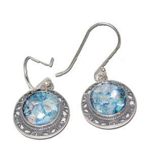 Roman Glass' 925 Sterling Silver Earrings - Round