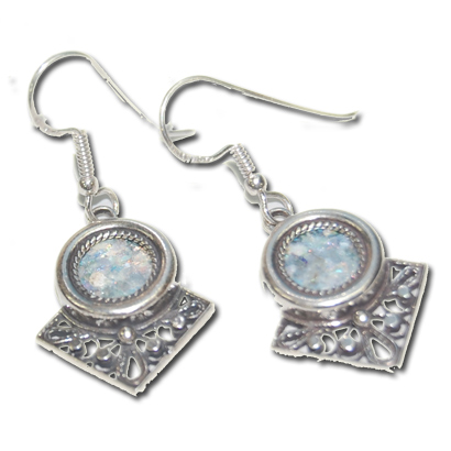 Roman Glass Earrings - Sterling Silver - Made in Israel