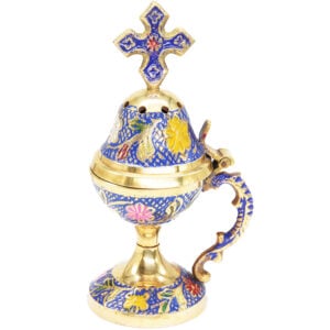 Painted brass incense burner with cross