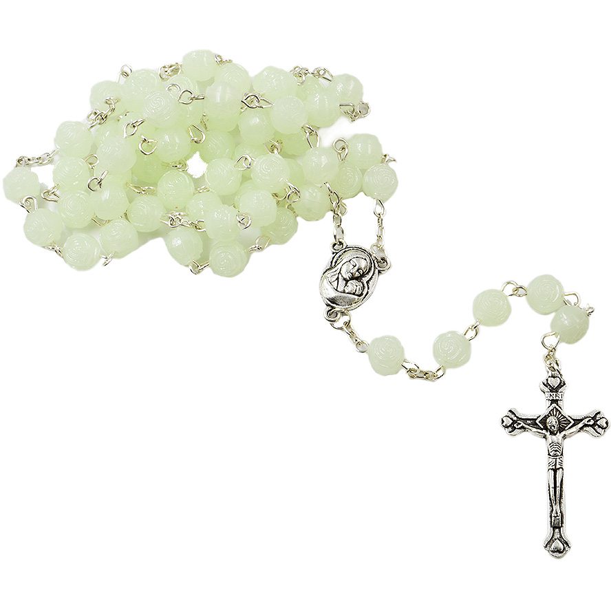 Catholic Rosary – Rosaries with Soil from Jerusalem – Light Green (bunched)