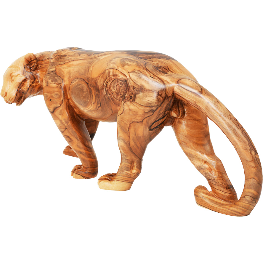 Panther – Olive Wood Animal Carving – Ornament Handmade in Israel – 12″ (back and side view)