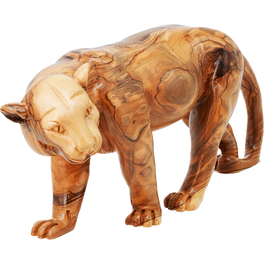 Panther – Olive Wood Animal Carving – Ornament Handmade in Israel – 12″ (front side)