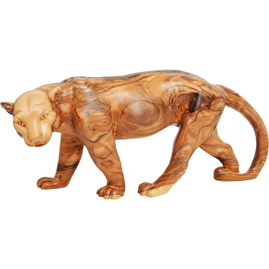 Panther - Olive Wood Animal Carving - Ornament Handmade in Israel - 12"