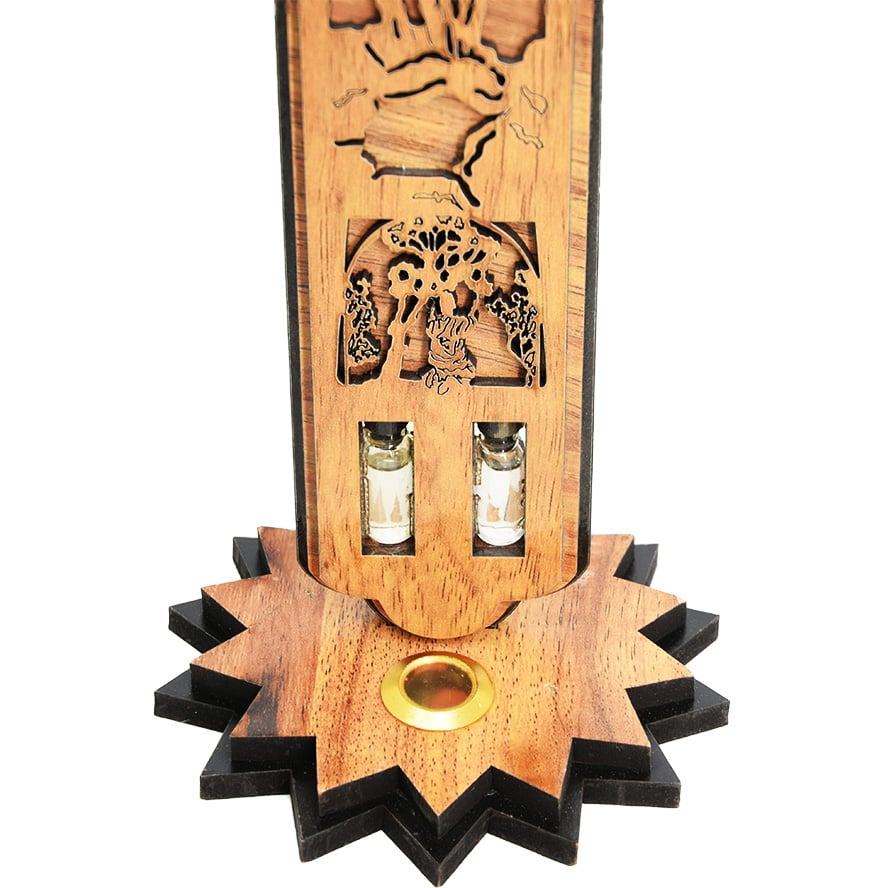 ‘The Passion of Christ’ on an Olive Wood Cross with Incense – 14″ (base detail)