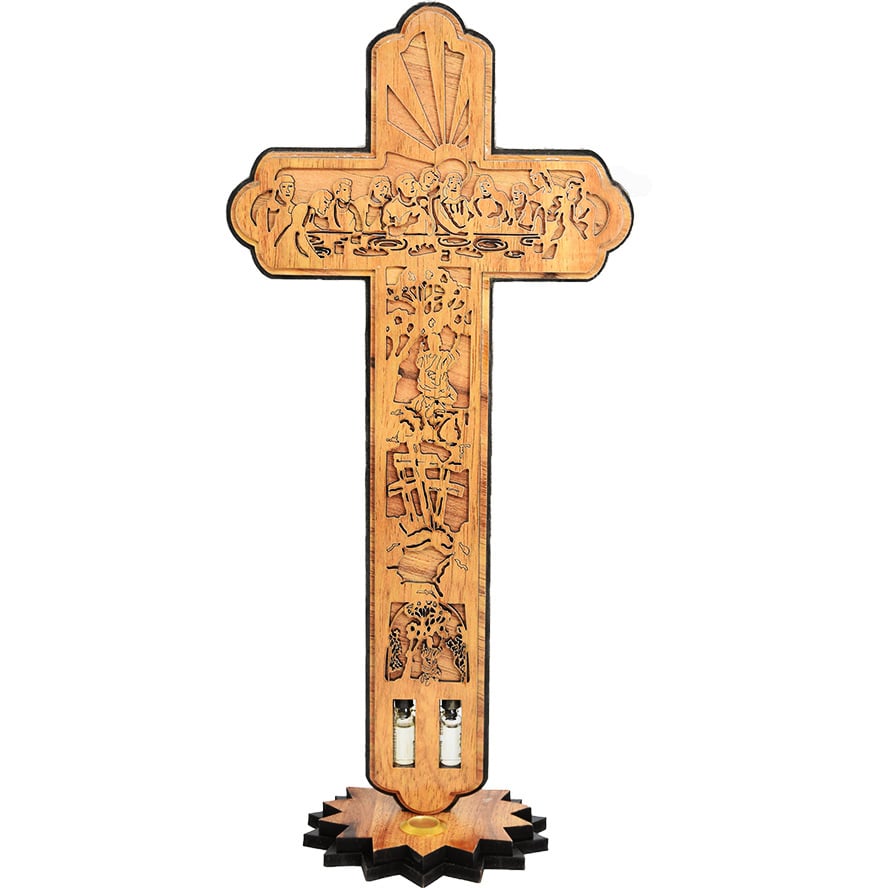 ‘The Passion of Christ’ on an Olive Wood Cross with Incense – 14″