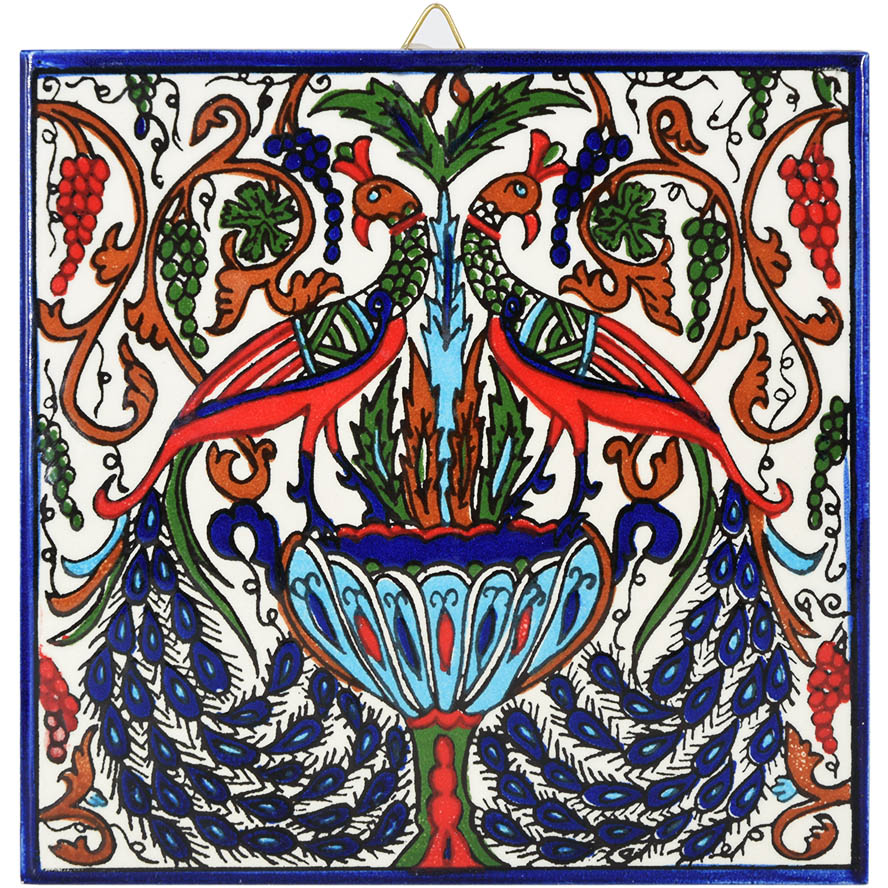 Armenian Ceramic ‘Pair of Peacocks’ Wall Hanging Tile – 6″