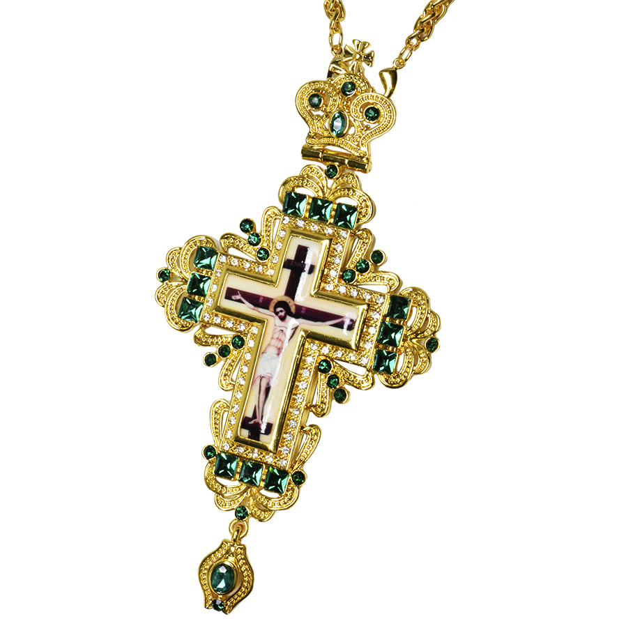 Bishop's Pectoral with Green Jewels and Zircon Cross with Crucifix