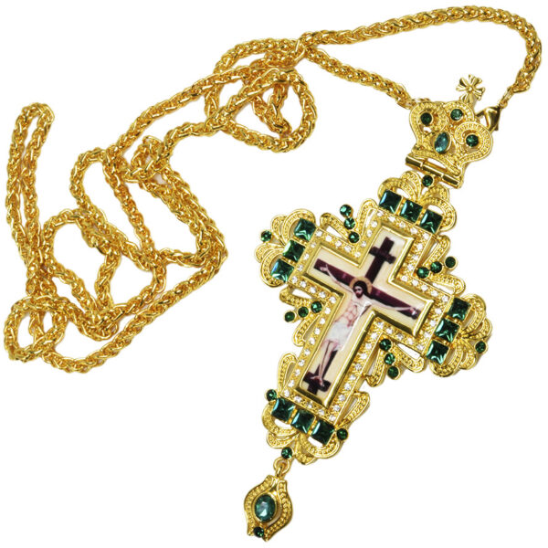 Bishop's Pectoral with Green Jewels and Zircon Cross with Crucifix (with chain)