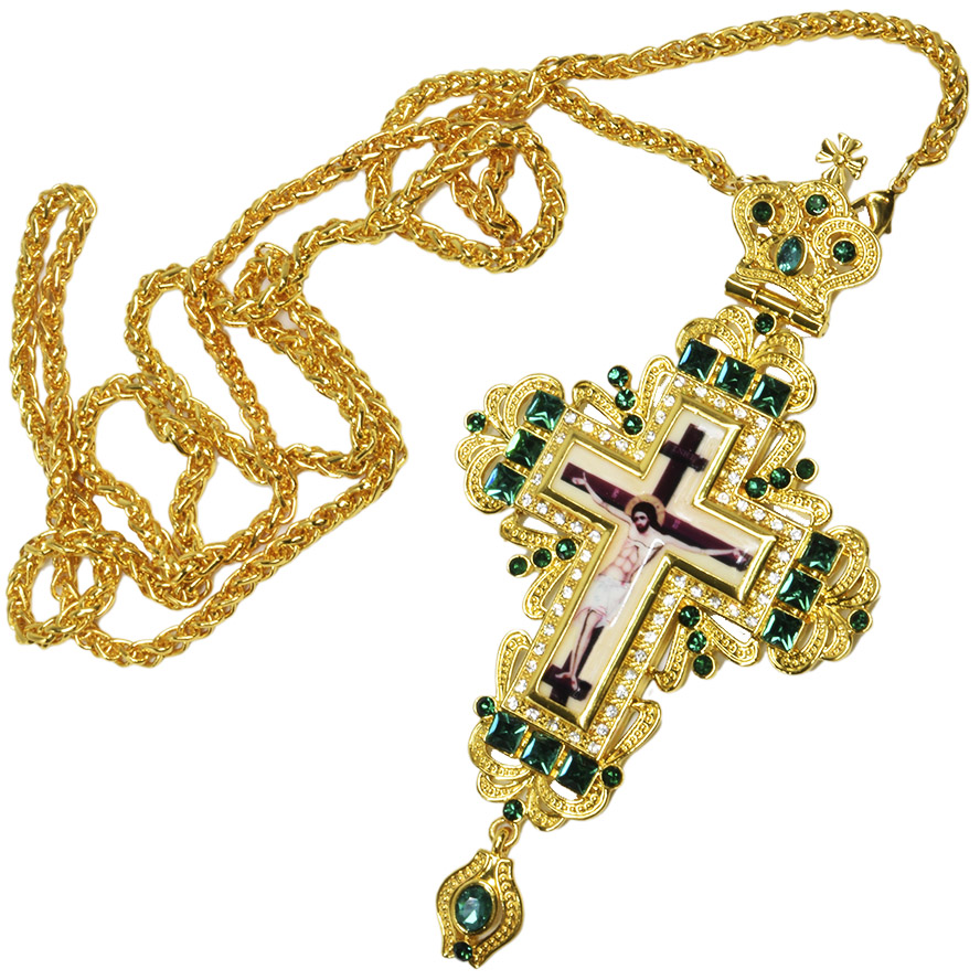 Bishop’s Pectoral with Green Jewels and Zircon Cross with Crucifix (with chain)