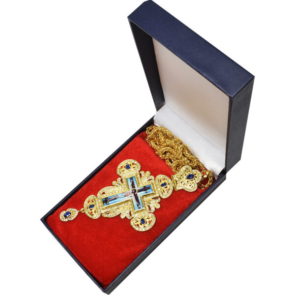 Bishop's Pectoral Cross with Blue Jewels, Zircon and Crucifix (presentation box)