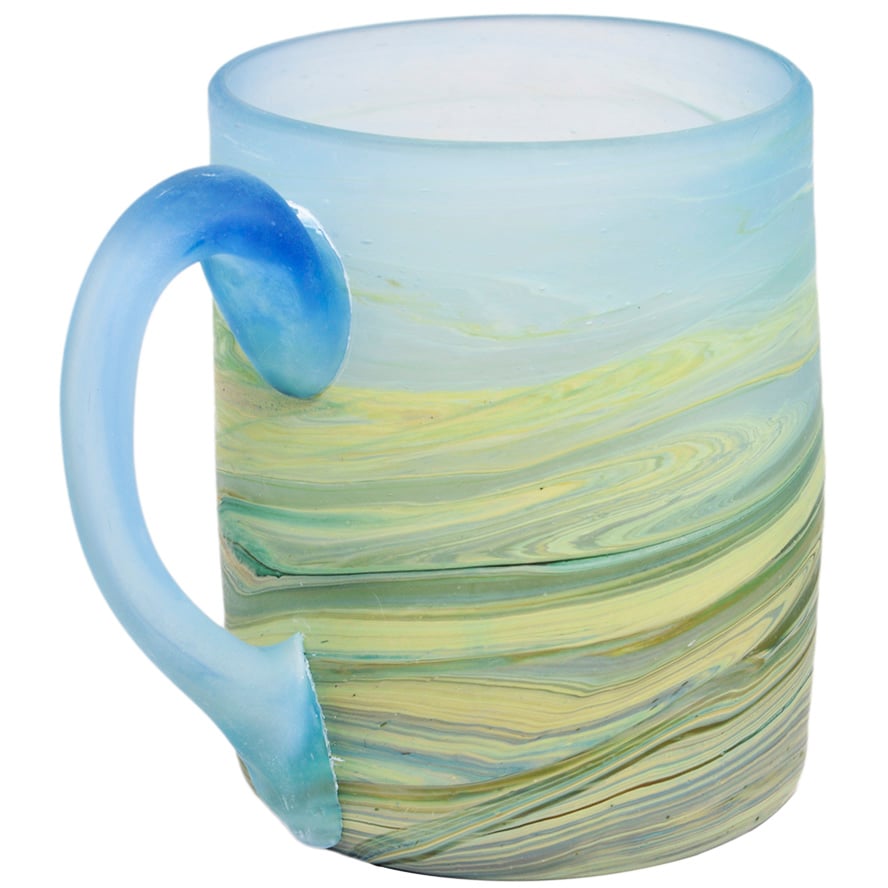 Phoenician Glass Coffee Mug – Holy Land Product – Blues 4″ – side view