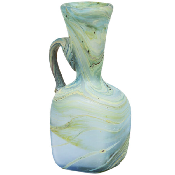 Phoenician Glass Flask with Handle - Holy Land Product - Greens 4" (side)