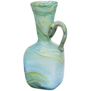 Phoenician Glass Flask with Handle - Holy Land Product - Greens 4"