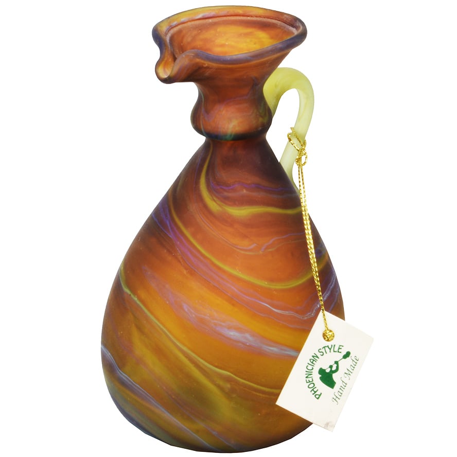 Phoenician Glass Oil Jug with Handle – Made in the Holy Land – Browns 5.5″