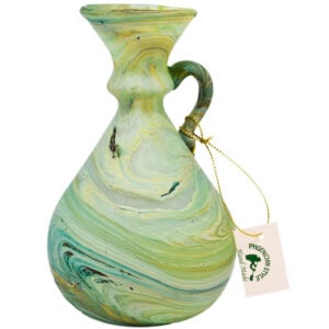 Phoenician Glass Oil Jug with Handle - Made in the Holy Land - Greens 5.5"