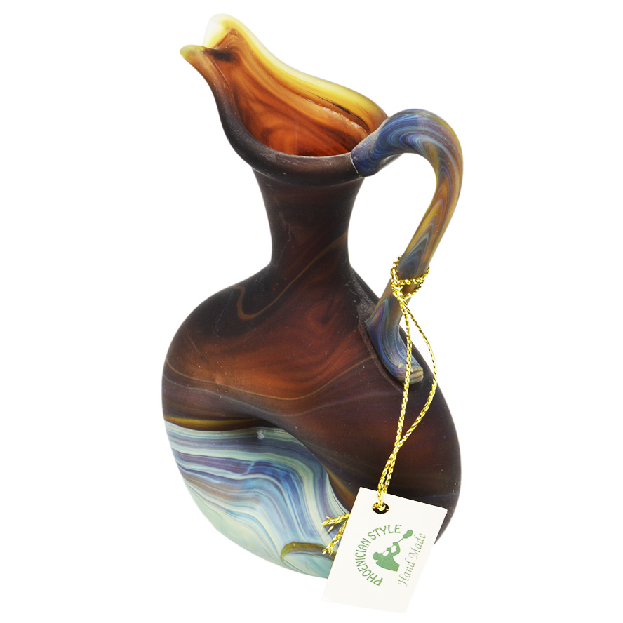 Phoenician Glass Artistic Vinegar Jug – Holy Land Product – Browns 5″ (top view)