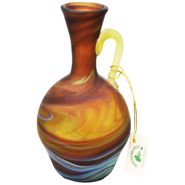 Phoenician Glass Vinegar Jug with Handle - Made in the Holy Land - Browns 6"