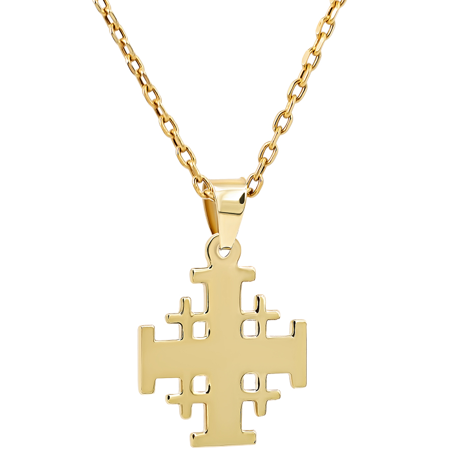 Classic ‘Jerusalem Cross’ 14k Gold Necklace – (larger with chain)