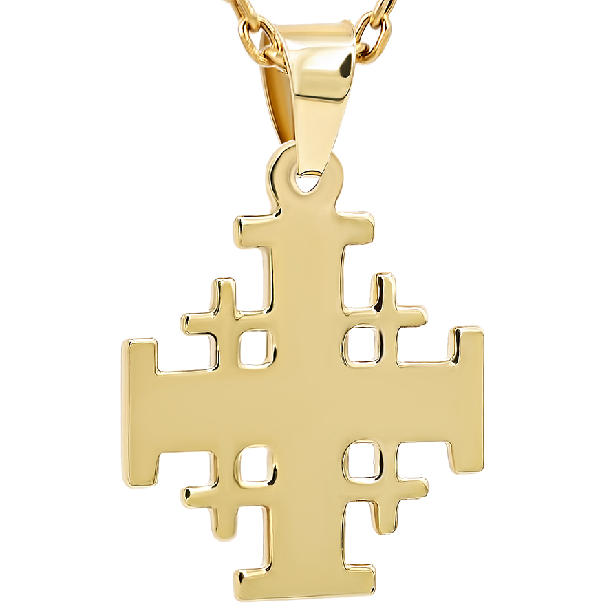Classic ‘Jerusalem Cross’ 14k Gold Necklace – larger