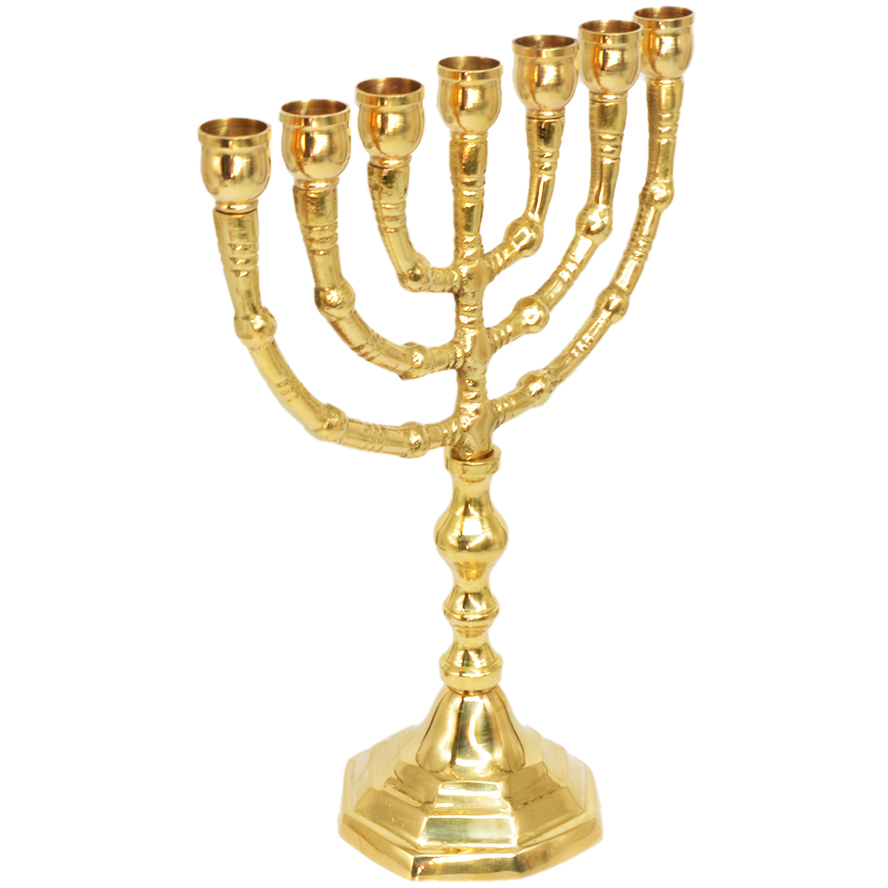 Biblical 'Almond Blossom' Polished Brass Menorah - 6