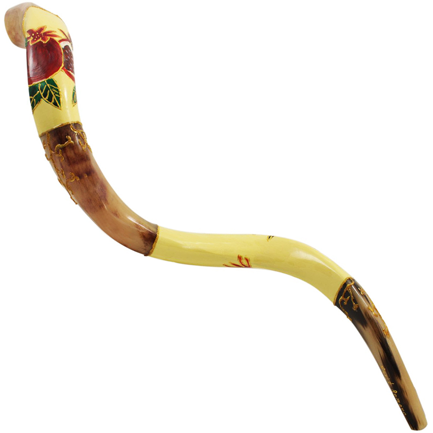 ‘Pomegranate’ on Beige Hand-Painted Kudu Shofar – Made in Israel