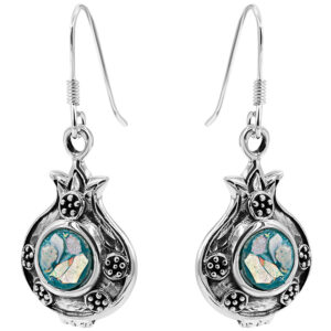Pomegranate with Seeds' Roman Glass and Sterling Silver Earrings - Made in Israel