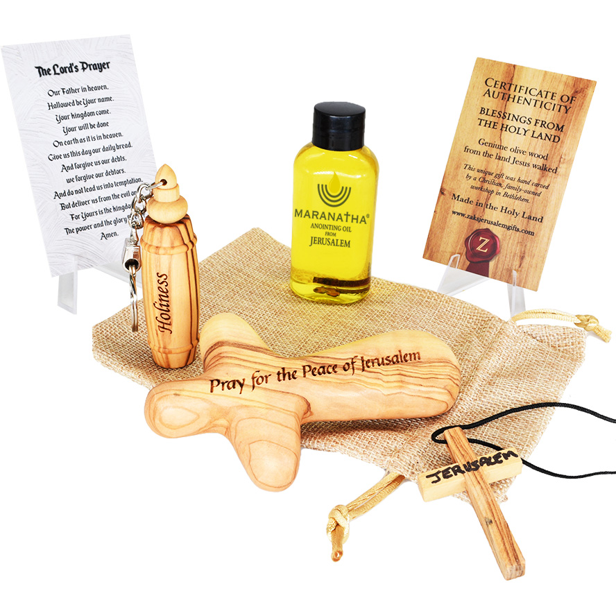 Maranatha Anointing Oil™ ‘Psalm 122:6’ Comfort Cross Gift Set on sackcloth bag