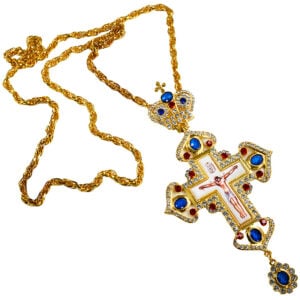 Large Orthodox Priest Pectoral Cross with Chain - Gold Plated (full)