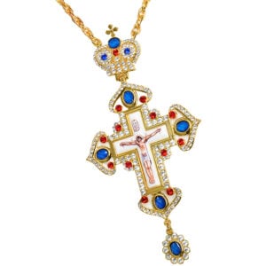 Large Orthodox Priest Pectoral Cross with Chain - Gold Plated