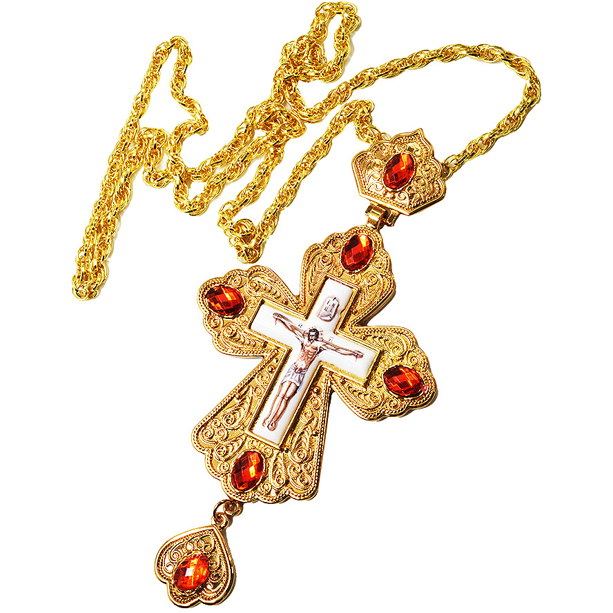 Orthodox Priest Pectoral Cross Gold Plated Jeweled Necklace – Enameled