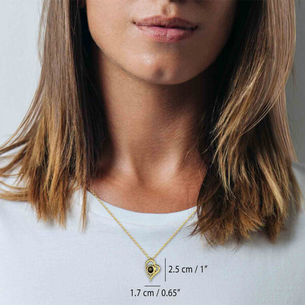 Psalm 121 in Hebrew 24k Engraved with Diamonds in 14k Heart Necklace worn by model