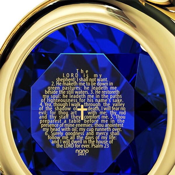 Psalm 23 Inscribed on Swarovski 14k Gold Heart Pendant with Diamonds (detail)