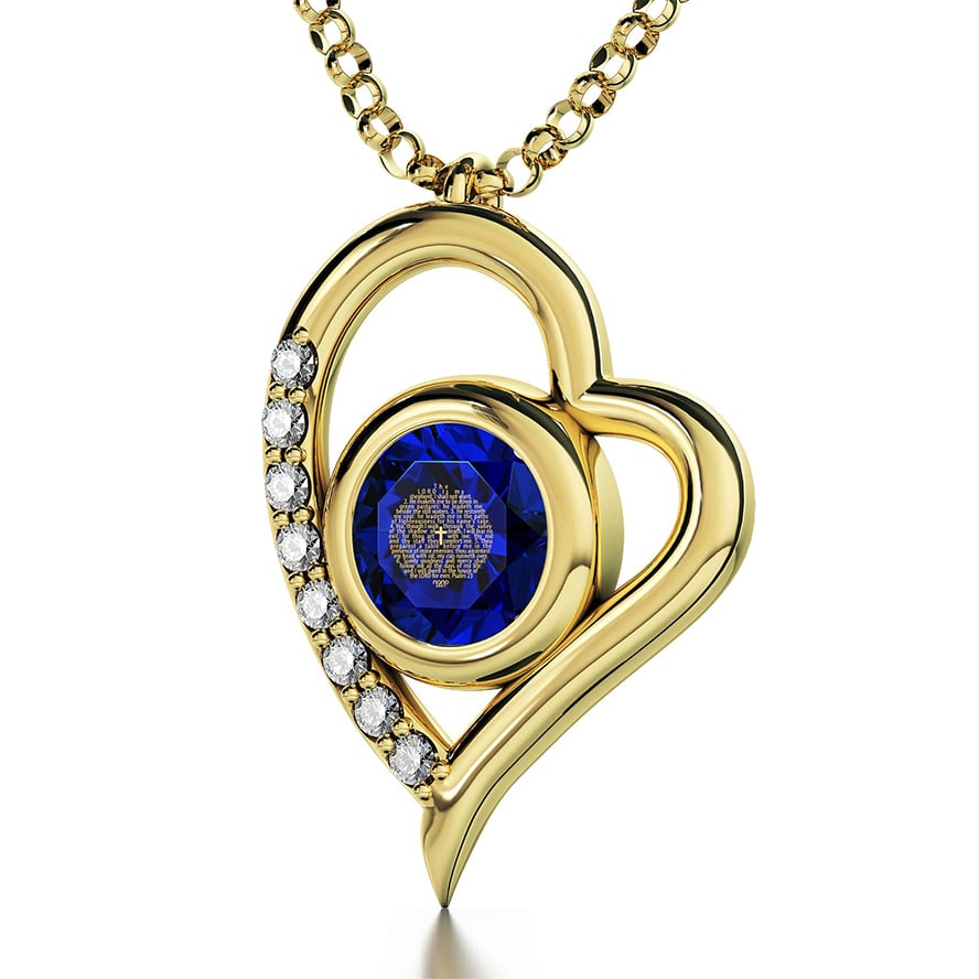 Psalm 23 Inscribed on Swarovski 14k Gold Heart Pendant with Diamonds