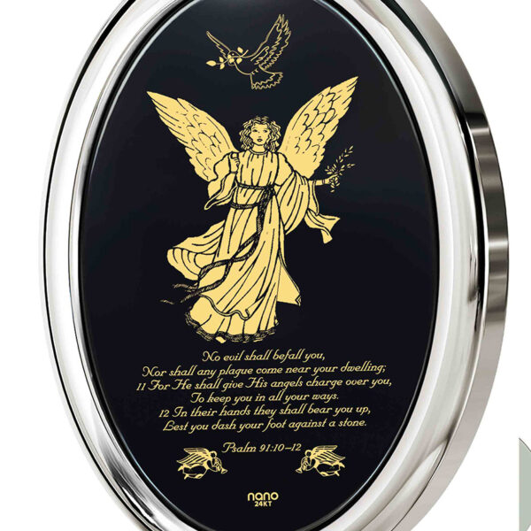 Psalm 91 Angel on Onyx with 24k Scripture 925 Silver Oval Pendant (detail)