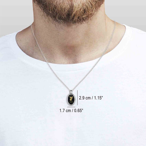 Psalm 91 Angel on Onyx with 24k Scripture 925 Silver Oval Pendant (worn by guy)