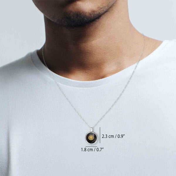 Psalm 91 Inscribed with 24k Gold on Zirconia, 925 Silver Scripture Pendant (worn by a man)