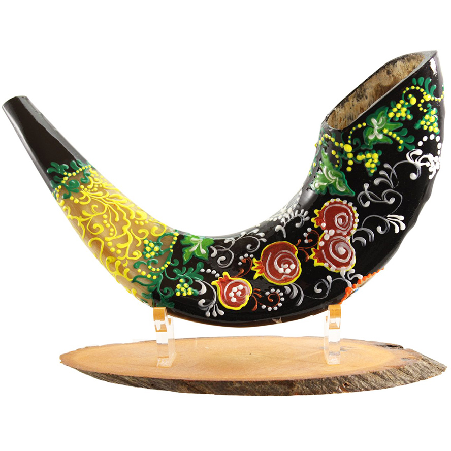 Hand-Painted “Tree of Life” Ram’s Horn Shofar – Made in Israel (with pomegranates)