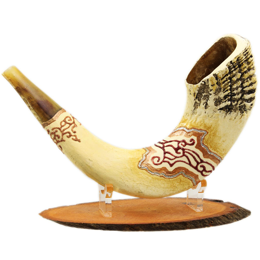 Quality ‘Menorah’ Ram’s Horn Shofar from Jerusalem (reverse side view)