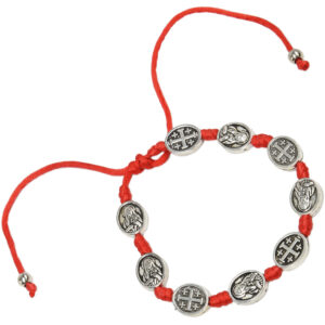 Red Cotton Bracelet with 'Mary & Jesus' and 'Jerusalem Cross' Beads