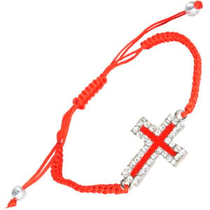Christian Red Cotton Bracelet with Decorated Zircon Cross