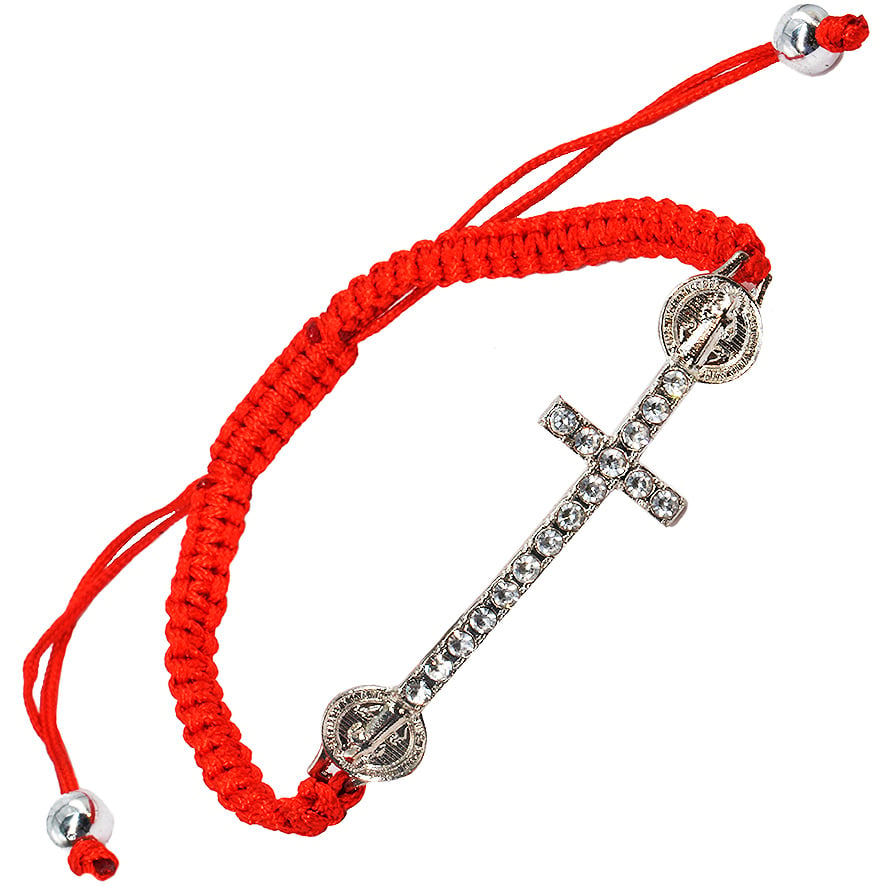 Red Cotton Bracelet with Zircon Cross – Made in Jerusalem