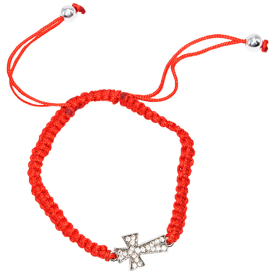 Knights Templar Cross’ with Zircon on Red Cotton Bracelet from Jerusalem