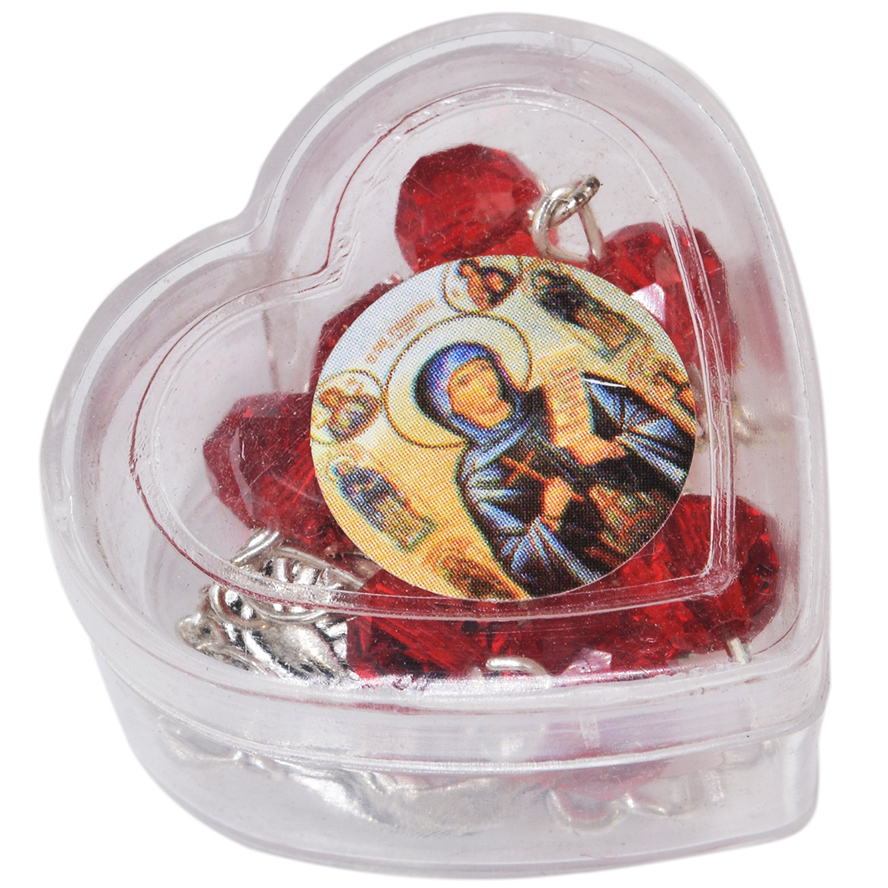 Red Crystal Rosary Bead Bracelet ‘Jesus & Mary’ Icon from Jerusalem (presentation box)